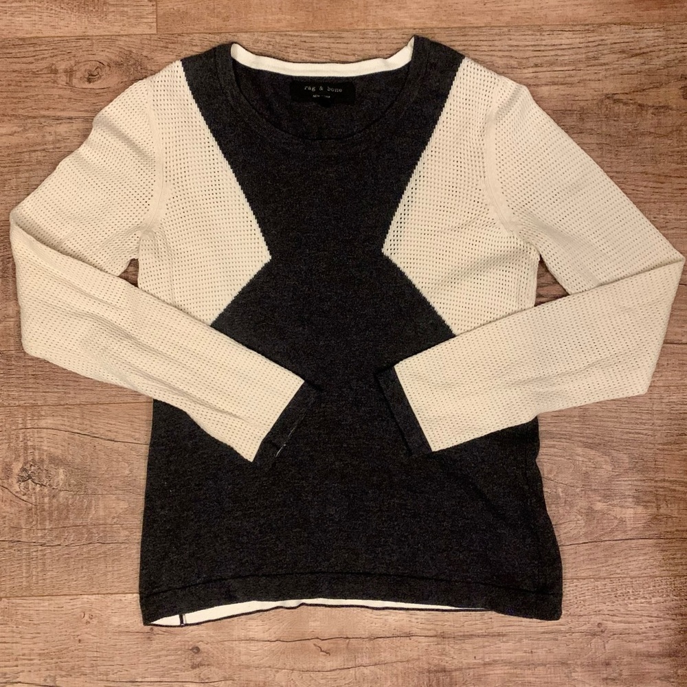 rag & bone Black and Cream Colorblock Crewneck Sweater